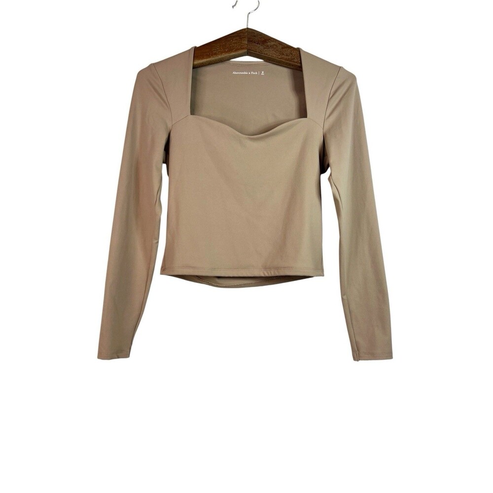 Abercrombie & Fitch Beige Sweetheart Neck Long Sleeve Cropped Blouse M Basic